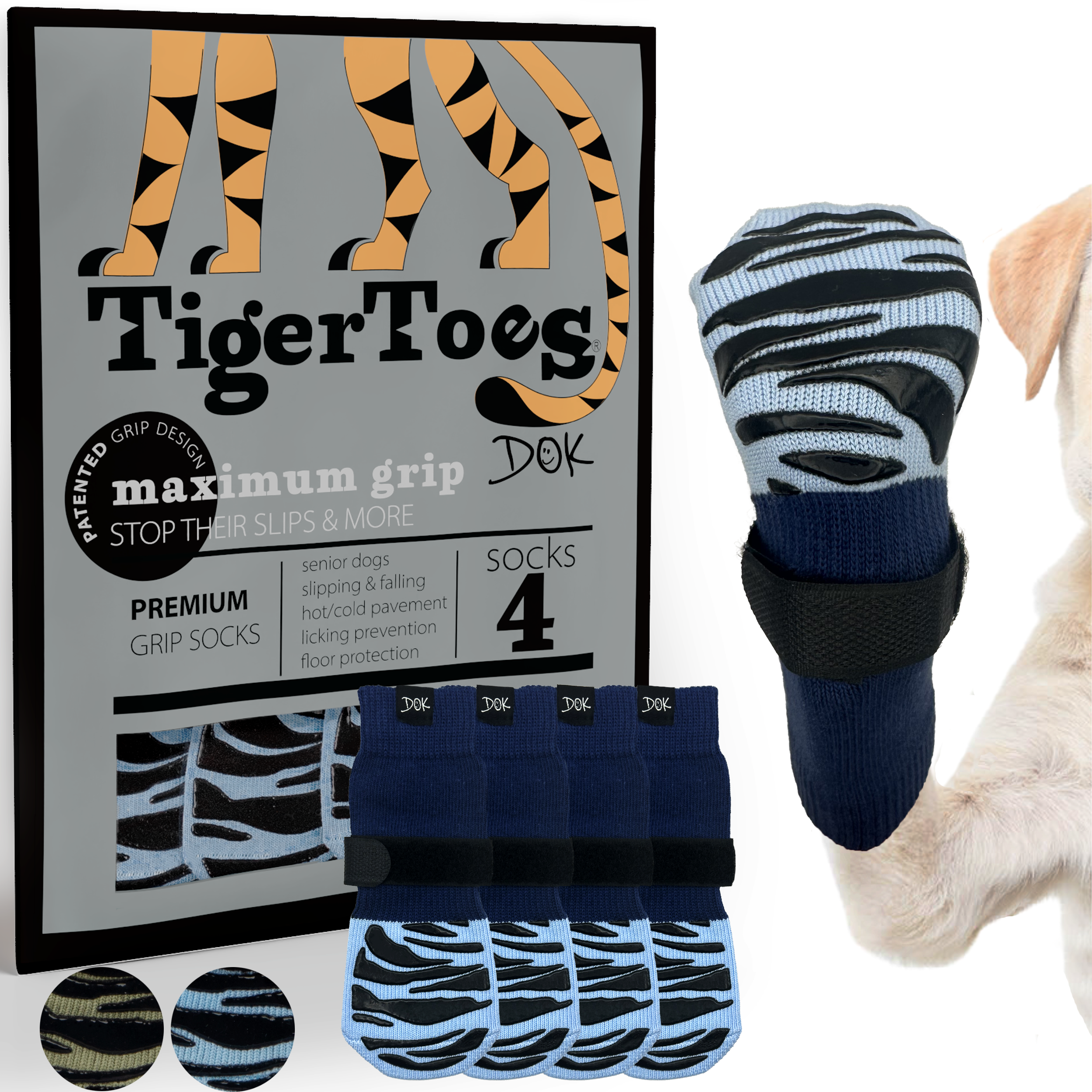 DOK TigerToes Premium Non-Slip Dog Socks