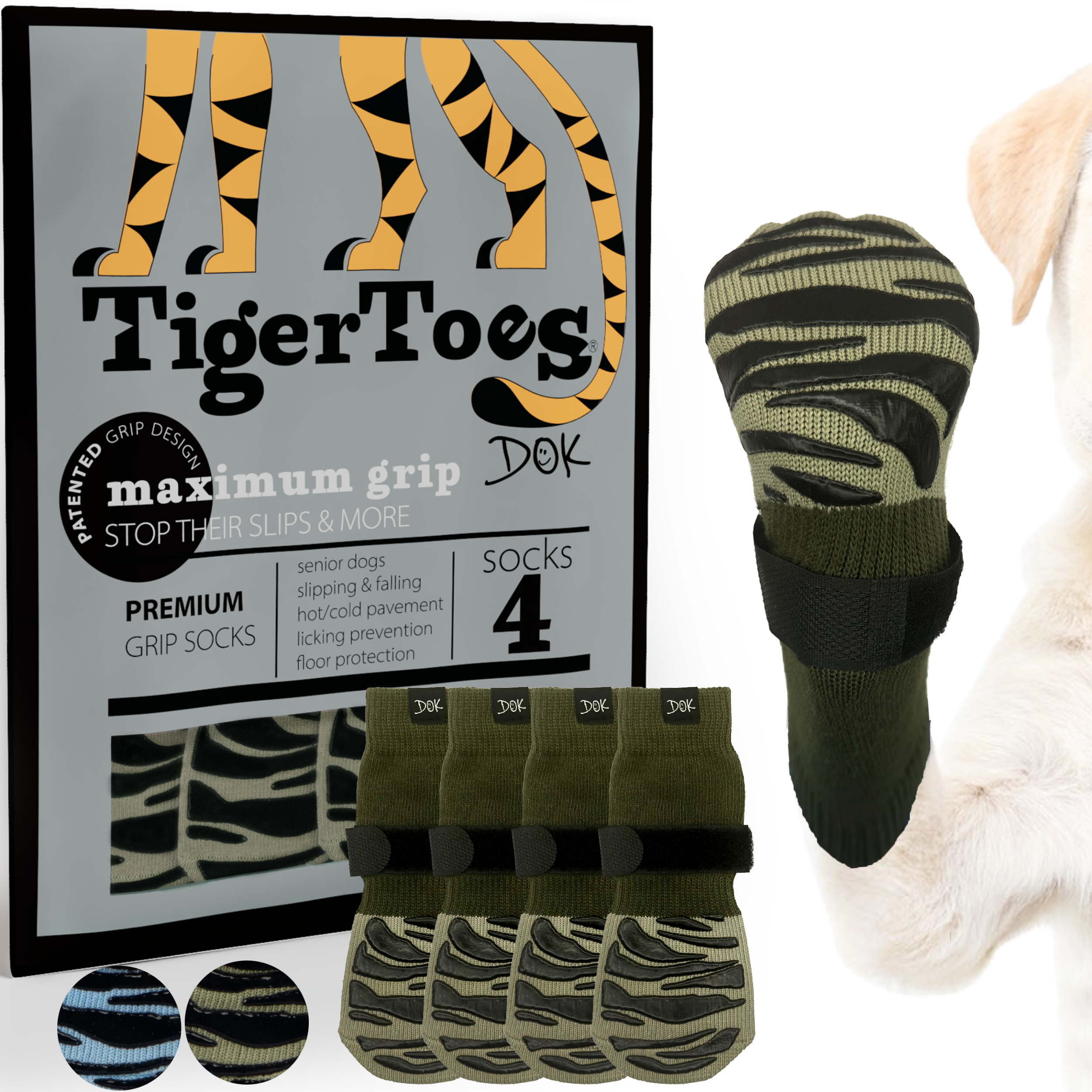 DOK TigerToes Premium Non-Slip Dog Socks